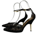 GIORGIO ARMANI  Black Mesh Slingback Gold Heels Pointed Toe Pumps, Size 38.5