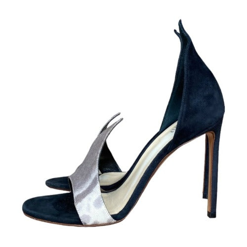 FRANCESCO RUSSO Riso 87 Black  Suede Greige Nubuck D’Orsay Open Toe Sandals, 37
