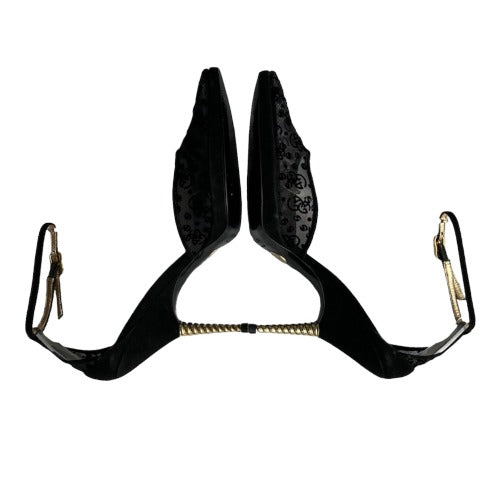 GIORGIO ARMANI  Black Mesh Slingback Gold Heels Pointed Toe Pumps, Size 38.5