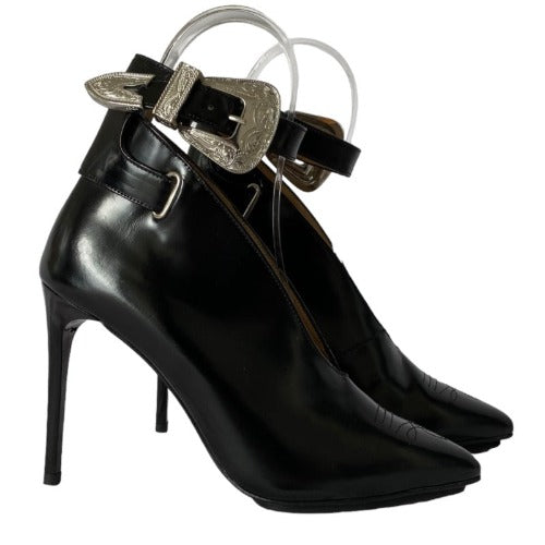 NEW TOGA PULLA Black Leather, Silver Buckle Pointed Toe High Heel Pumps, Size 36
