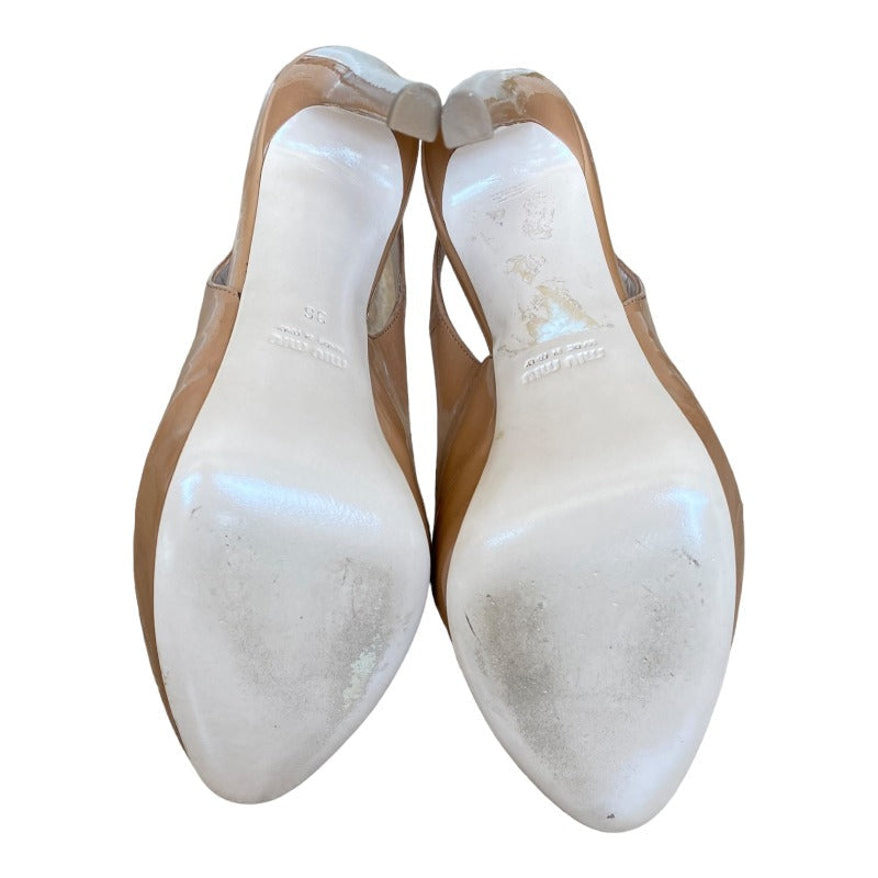 MIU MIU Beige  Patent Leather Almond Toe Hidden Platform Slingback Pumps Size 36