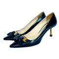 PRADA Black Patent Leather Tassel Gold Metal Heel Pointed Toe Pumps, Size 36