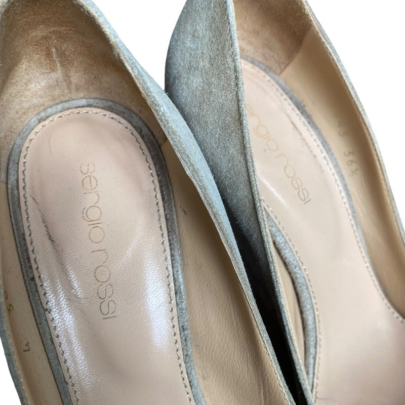 SERGIO ROSSI Beige Ivory Suede Pointed Toe Stiletto Heels Pumps, Size 36.5
