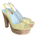 GUCCI Yellow Patent Leather Cork Peep Toe Platform Slingback Sandals, Size 36
