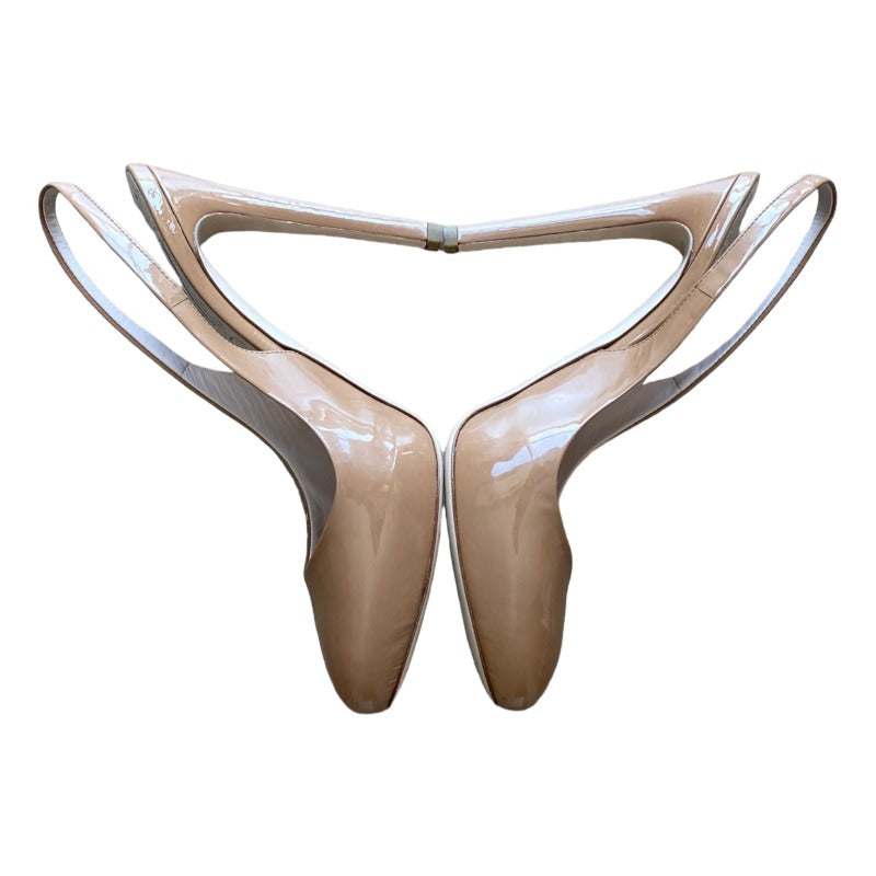 MIU MIU Beige  Patent Leather Almond Toe Hidden Platform Slingback Pumps Size 36