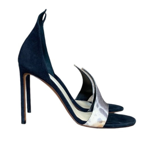 FRANCESCO RUSSO Riso 87 Black  Suede Greige Nubuck D’Orsay Open Toe Sandals, 37