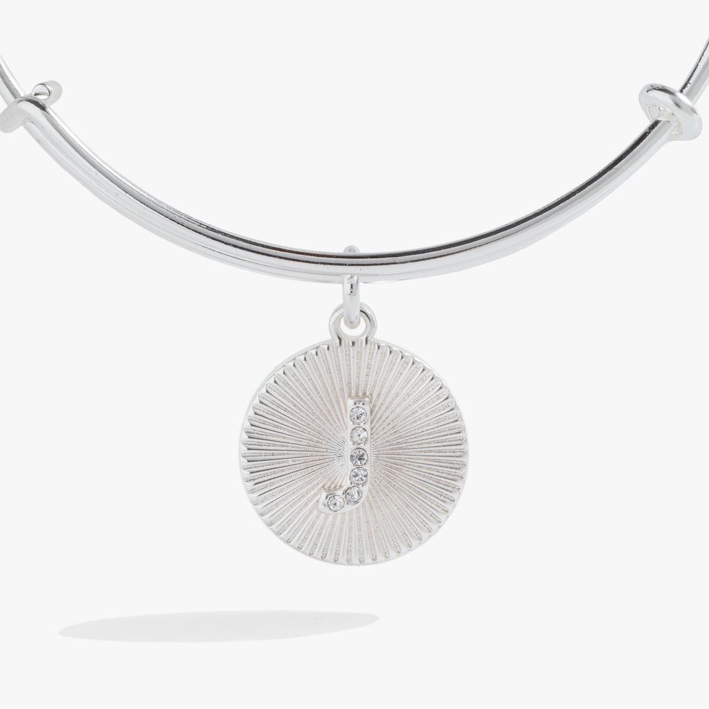 Initial J Pave Starburst Texture Bangle