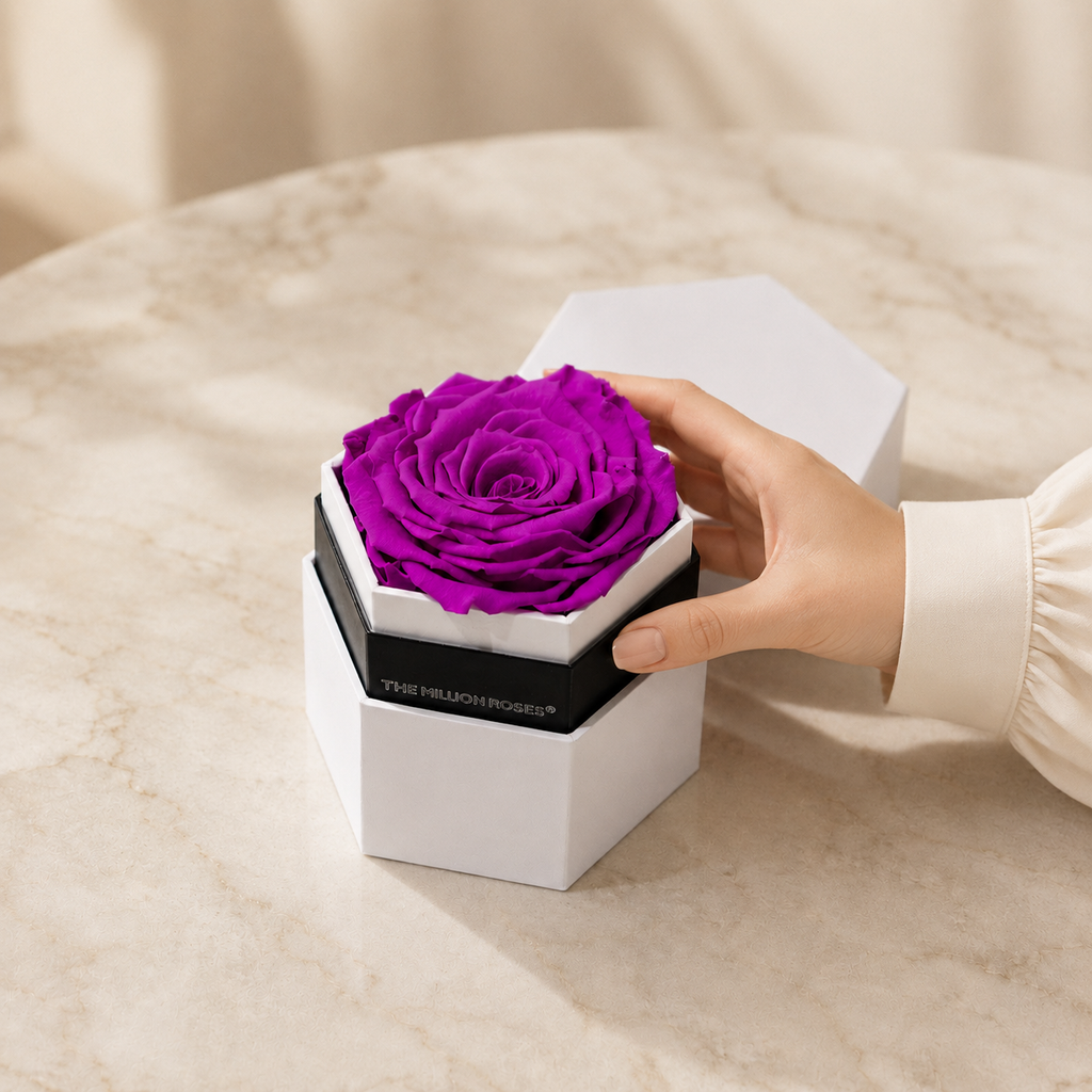 One in a Million™ White Hexagon Box | Bright Purple Rose