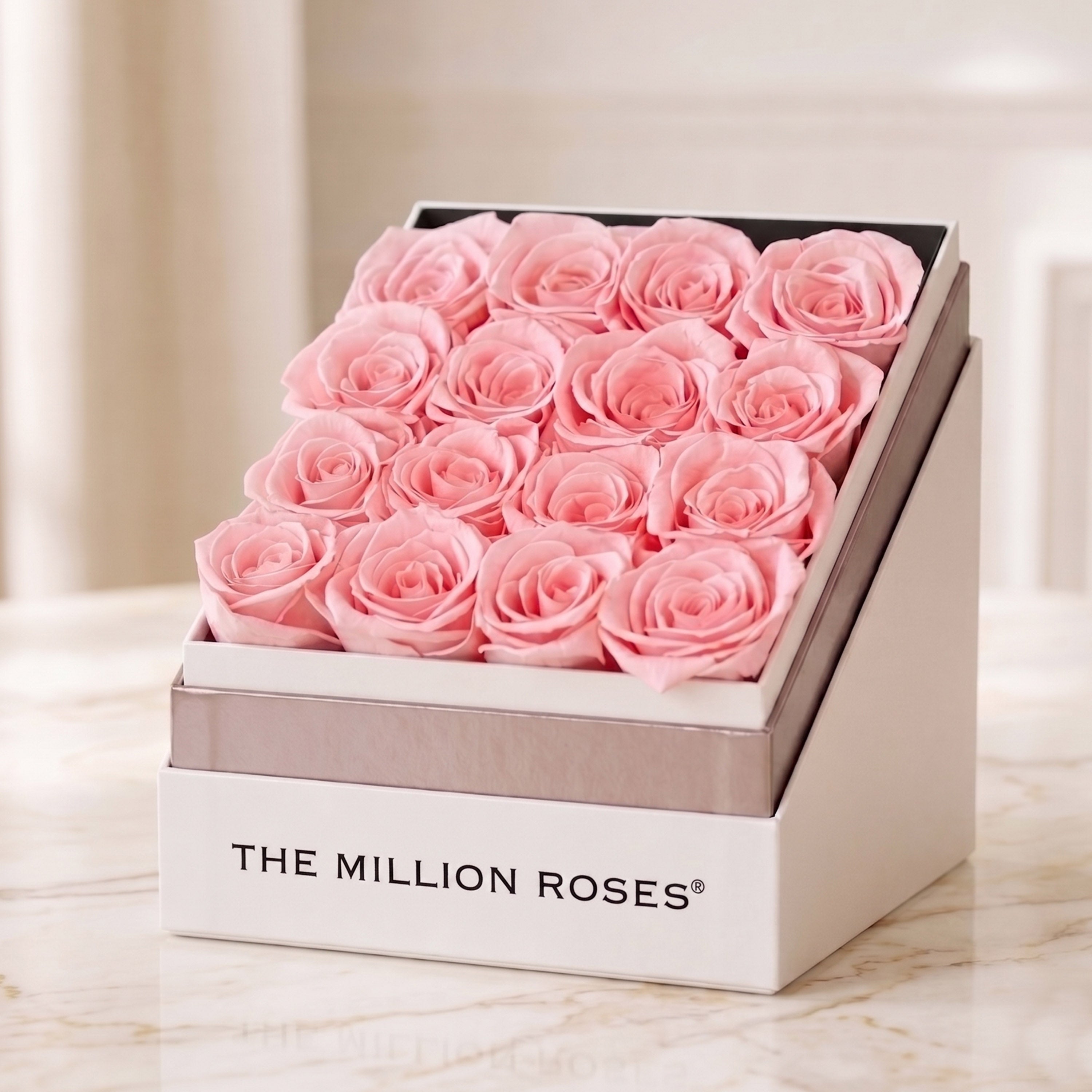 Square White Box | Light Pink Roses