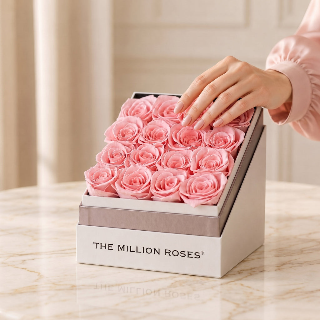 Square White Box | Light Pink Roses